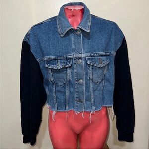 All Saints Blue and Black Cropped Jean Jacket